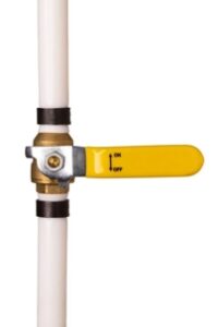 %Title% | 24/7 Rooter &Amp; Plumbing A yellow-handled ball valve attached to a white pipe, with "ON" and "OFF" labels indicated on the handle.
