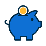 %Imagetitle% | 24/7 Rooter &Amp; Plumbing Simple blue piggy bank icon with a coin being inserted in the slot on its back, depicted on a white background.
